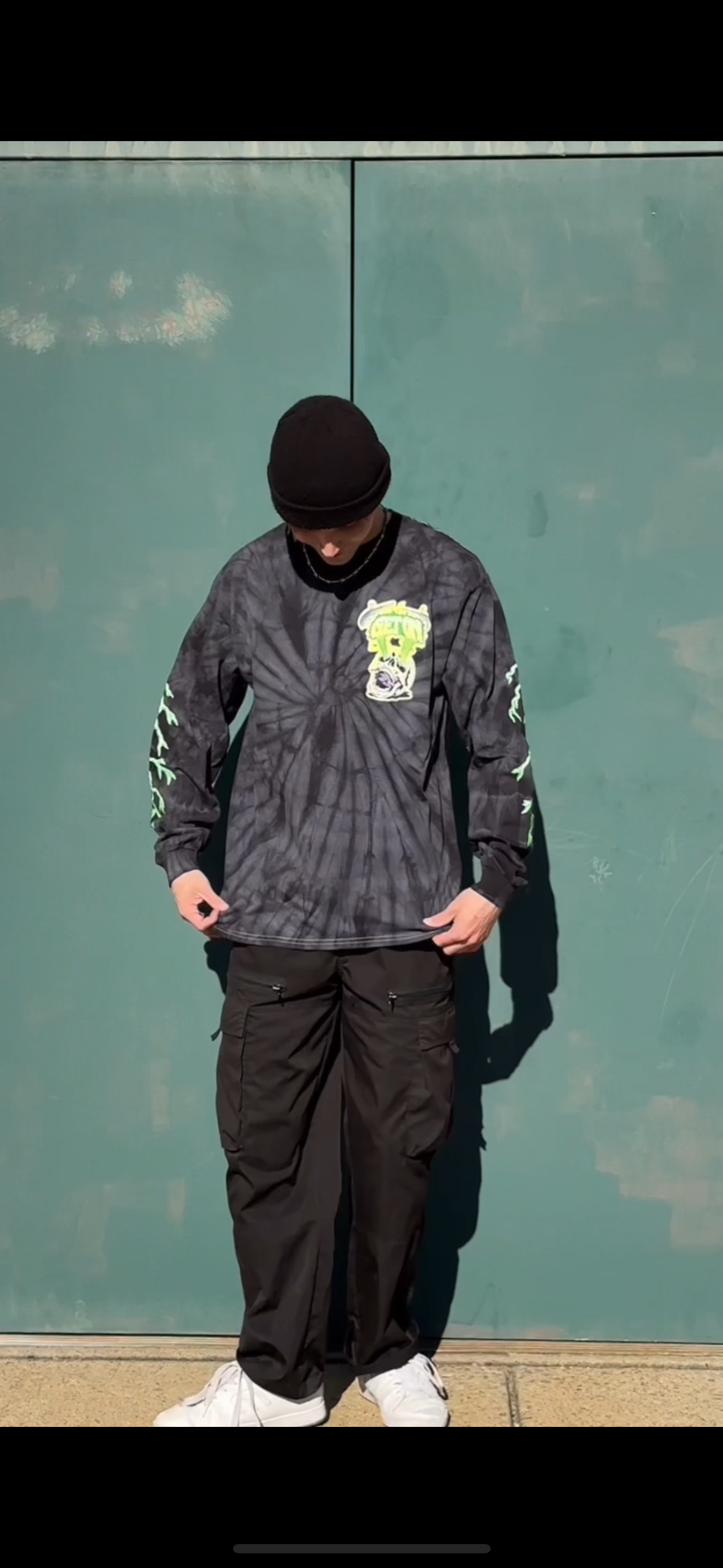 Gray/Black Tie Dye Skeleton Long Sleeve