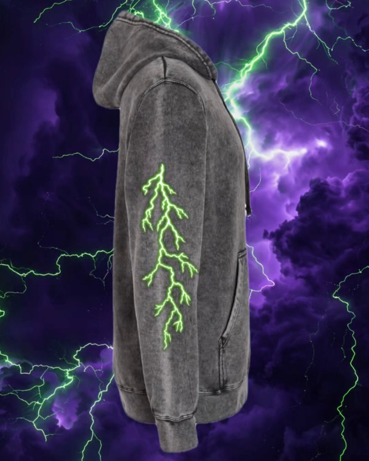 Black and Gray Skeleton Mineral Wash Hoodie