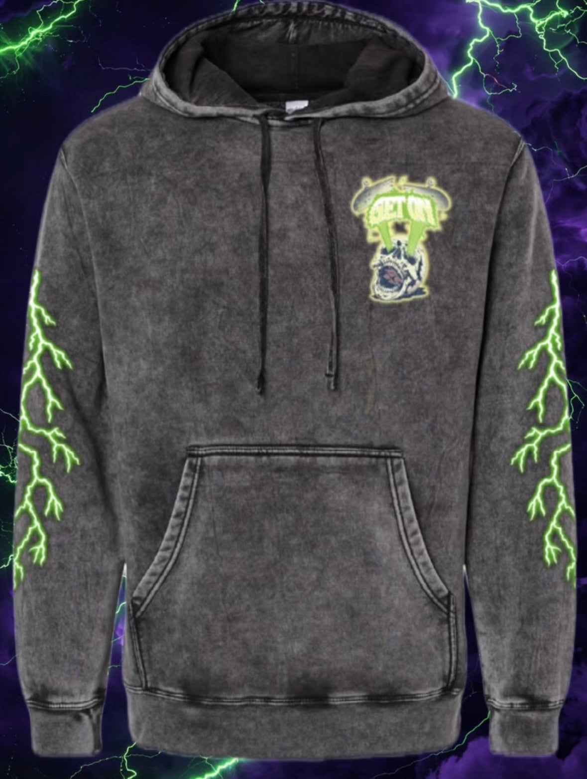 Black and Gray Skeleton Mineral Wash Hoodie