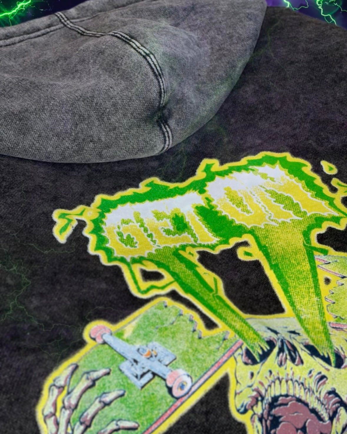 Black and Gray Skeleton Mineral Wash Hoodie