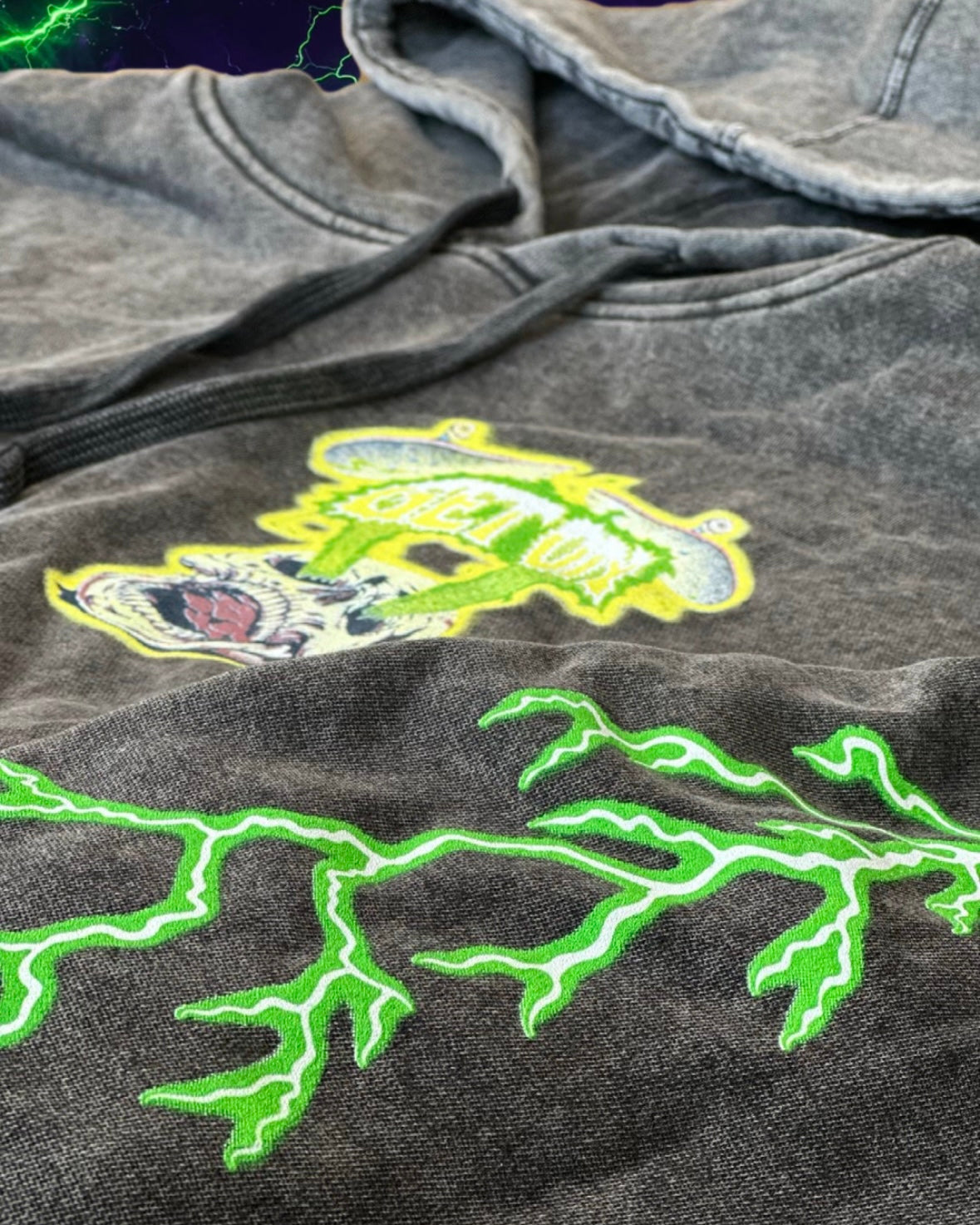 Black and Gray Skeleton Mineral Wash Hoodie