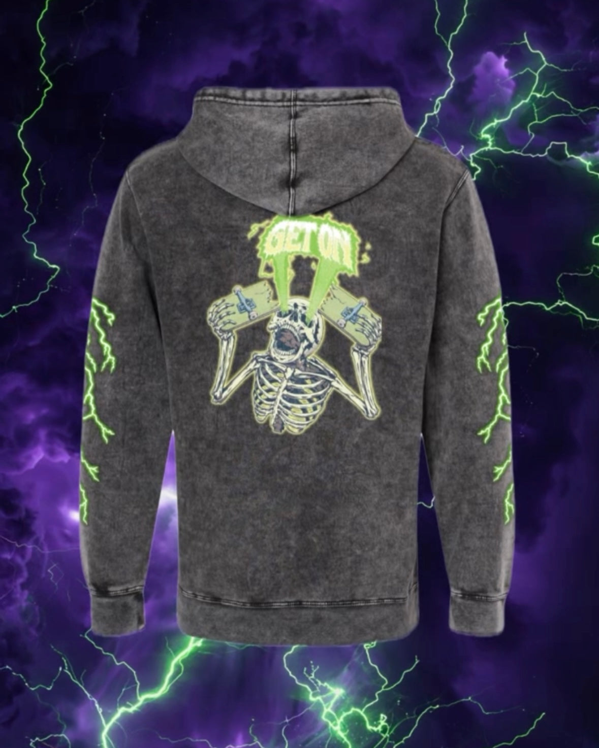 Black and Gray Skeleton Mineral Wash Hoodie